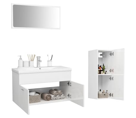 vidaXL Bathroom Furniture Set High Gloss White Engineered Wood