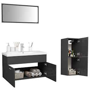 vidaXL Vonios kambario baldų komplektas, pilkas, MDP, ypač blizgus