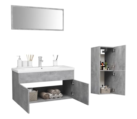 vidaXL Ensemble de meubles de salle de bain Gris béton Aggloméré