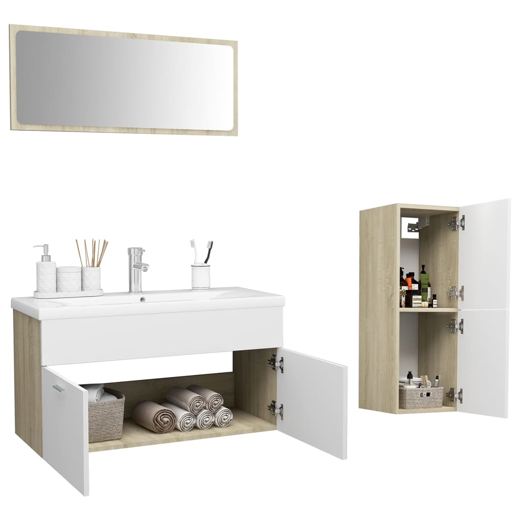 vidaXL Set Mobili da Bagno Bianco e Rovere Sonoma in Truciolato