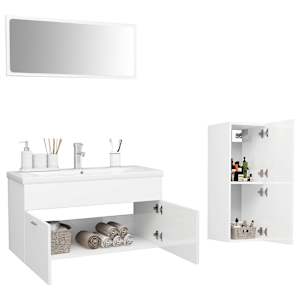 vidaXL Ensemble de meubles de bain Blanc brillant Bois d'ing&eacute;nierie
