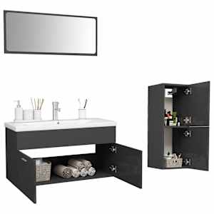 vidaXL Vonios kambario baldų komplektas, pilkas, MDP, ypač blizgus