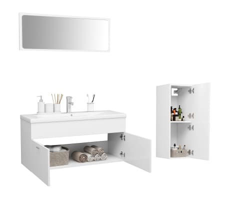 vidaXL Vonios kambario baldų komplektas, baltos spalvos, MDP