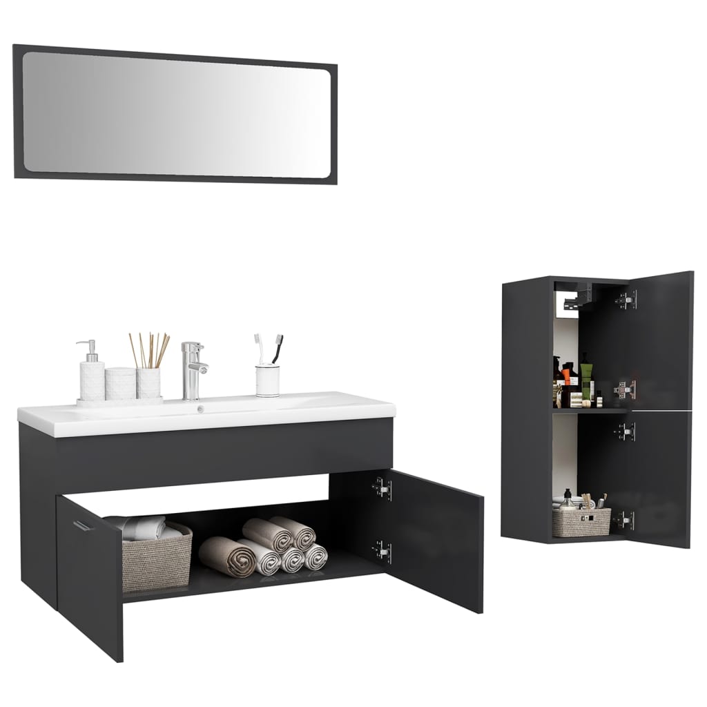 vidaXL Bathroom Furniture Set Grey Engineered Wood