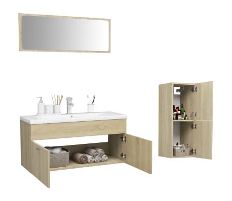 vidaXL Vonios kambario baldų komplektas, ąžuolo spalvos, MDP