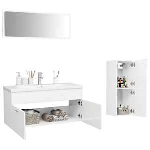 vidaXL Vonios kambario baldų komplektas, baltas, MDP, ypač blizgus