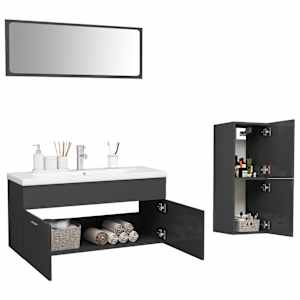 vidaXL Vonios kambario baldų komplektas, pilkas, MDP, ypač blizgus