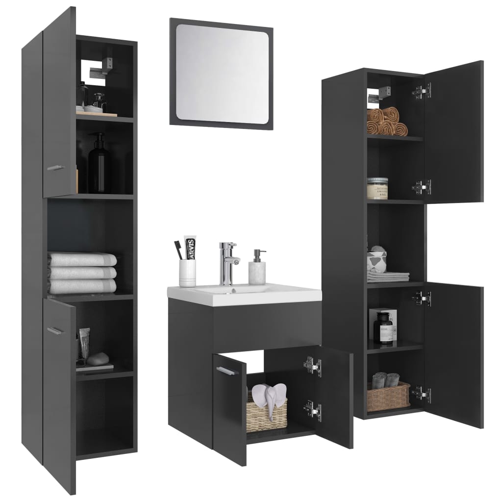 vidaXL Bathroom Furniture Set Grey Engineered Wood