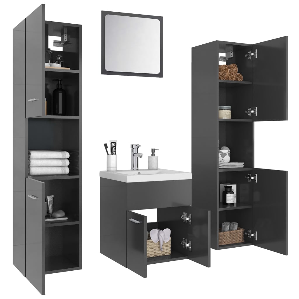 vidaXL Bathroom Furniture Set High Gloss Grey Engineered Wood