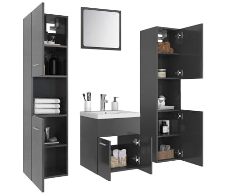 vidaXL Bathroom Furniture Set High Gloss Grey Engineered Wood