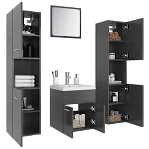 vidaXL Vonios kambario baldų komplektas, pilkas, MDP, ypač blizgus