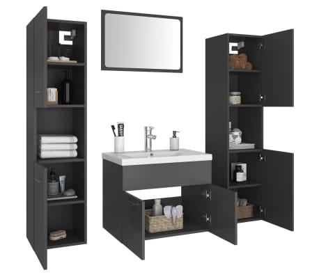 vidaXL Bathroom Furniture Set Grey Engineered Wood