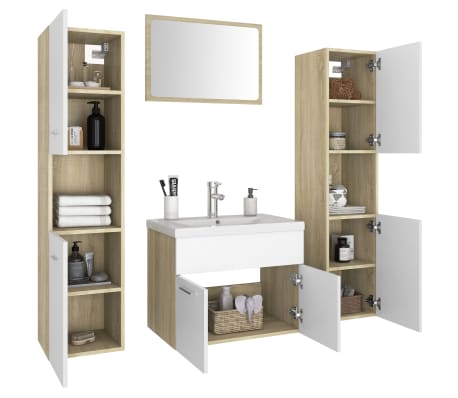 vidaXL Bathroom Furniture Set White and Sonoma Oak Engineered Wood