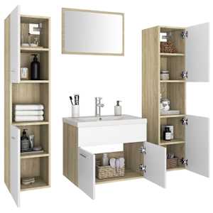 vidaXL Vonios kambario baldų komplektas, baltos ir ąžuolo spalvos, MDP