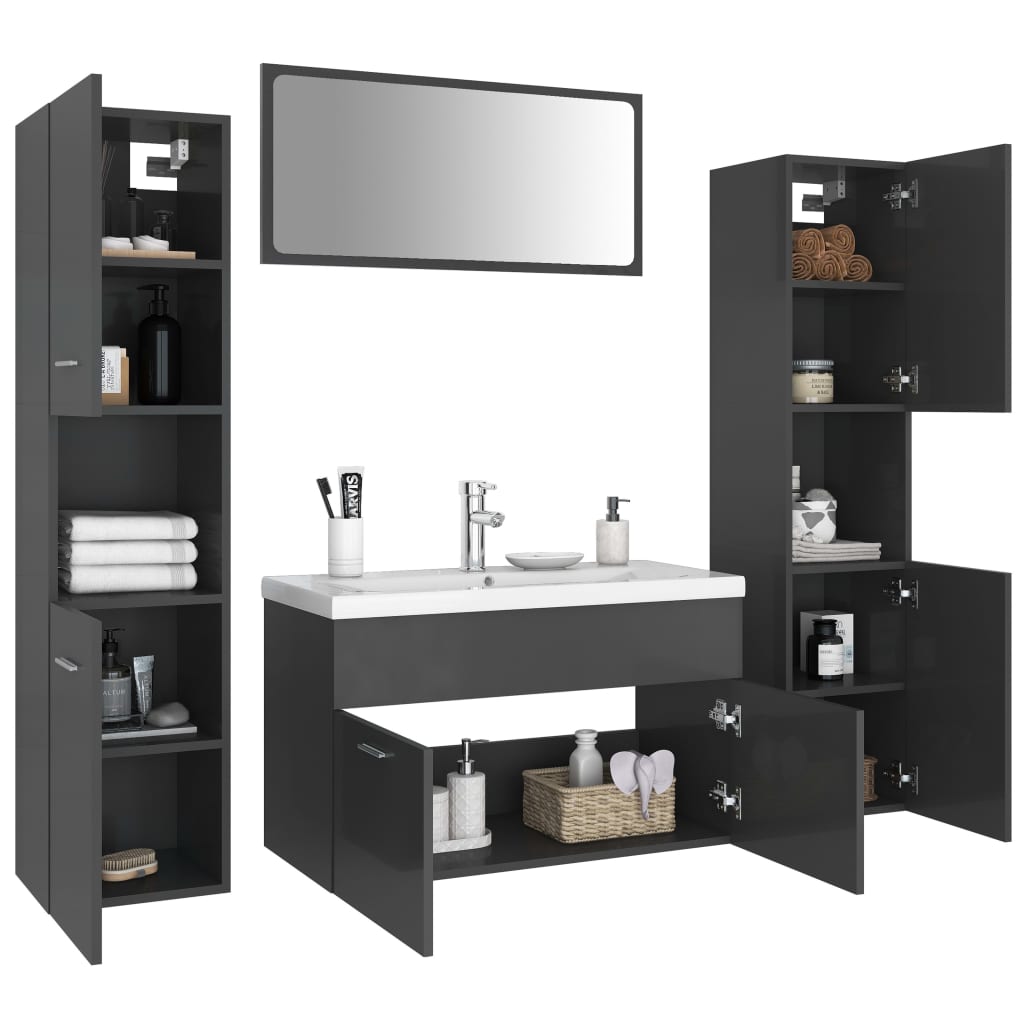 vidaXL Bathroom Furniture Set Grey Engineered Wood