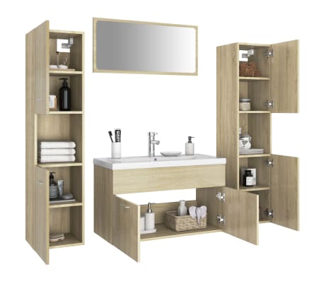 vidaXL Vonios kambario baldų komplektas, ąžuolo spalvos, MDP