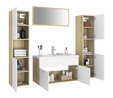 vidaXL Bathroom Furniture Set White and Sonoma Oak Engineered Wood