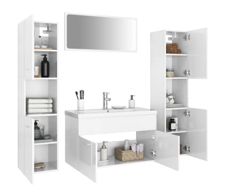 vidaXL Bathroom Furniture Set High Gloss White Engineered Wood