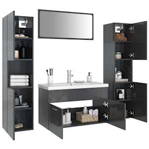 vidaXL Vonios kambario baldų komplektas, pilkas, MDP, ypač blizgus