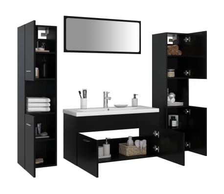vidaXL Bathroom Furniture Set Black Engineered Wood