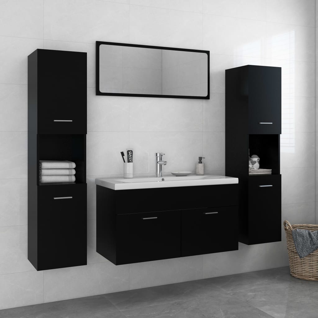 vidaXL Set mobilier de baie, negru, PAL