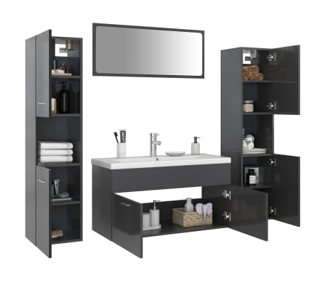 vidaXL Bathroom Furniture Set High Gloss Grey Engineered Wood