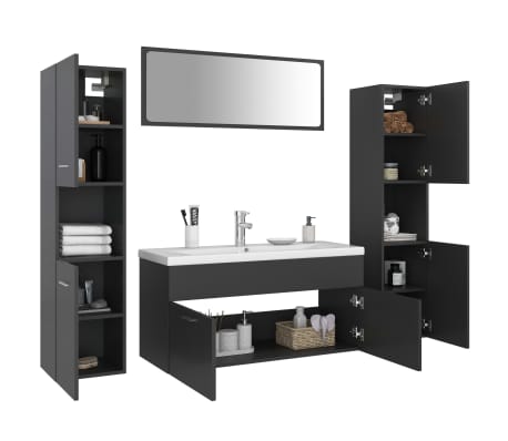 vidaXL Vonios kambario baldų komplektas, pilkos spalvos, MDP