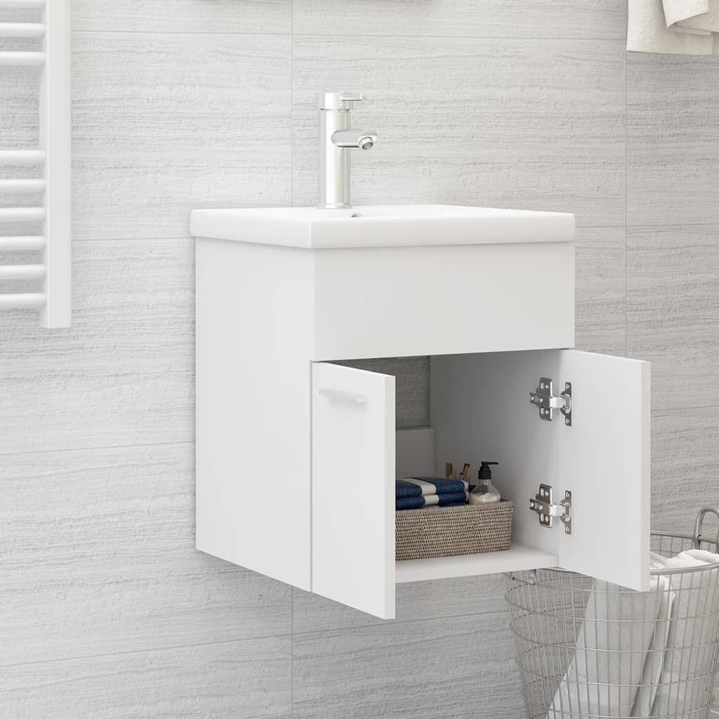 vidaXL Armoire d'évier avec lavabo intégré Blanc Bois d'ingénierie