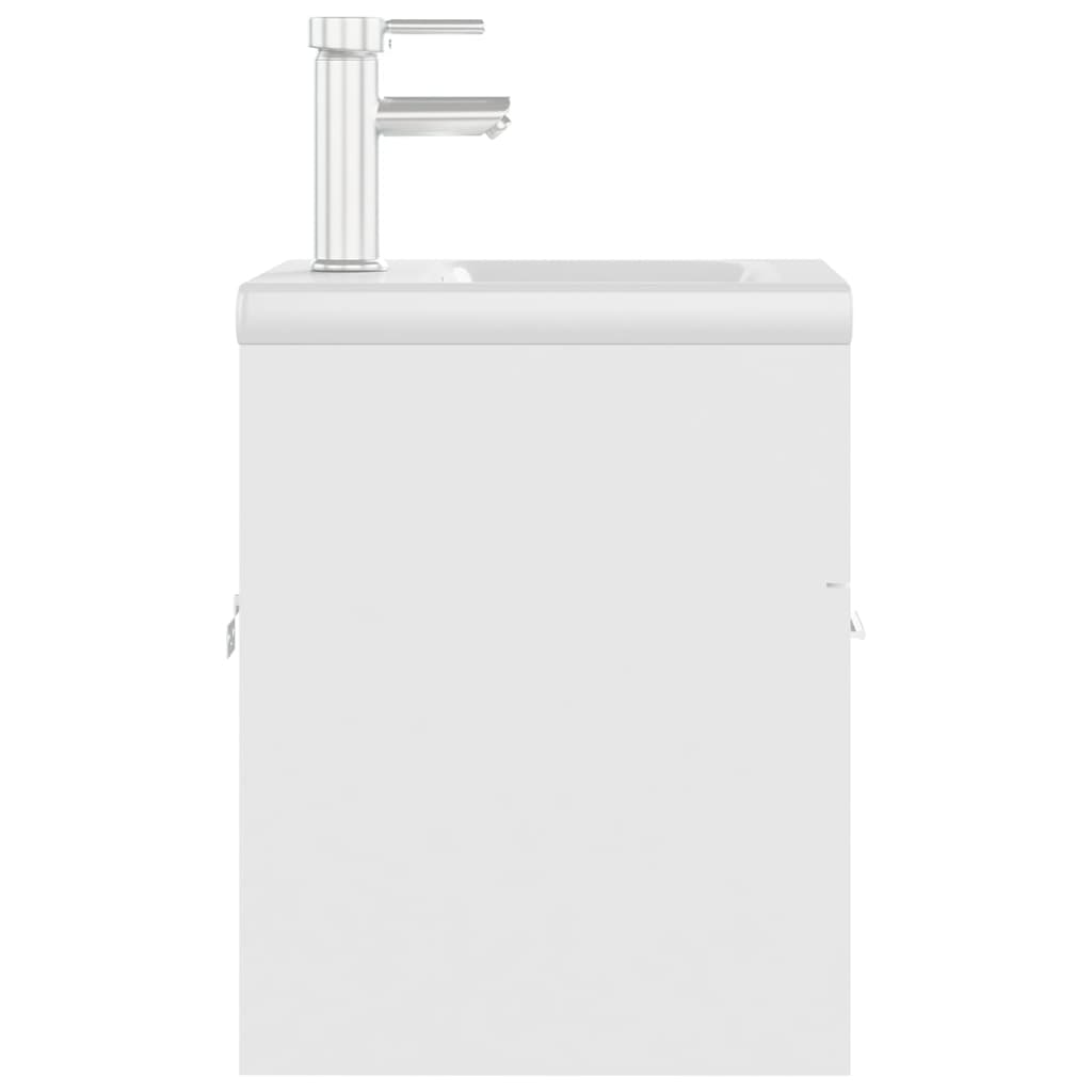 Fehér forgácslap mosdószekrény beépített mosdókagylóval 