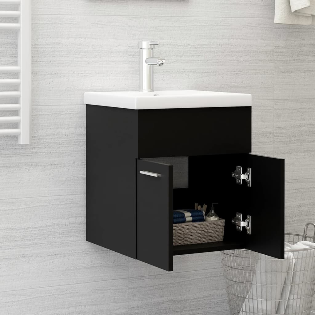 vidaXL Sink Cabinet with Built-in Basin Black Engineered Wood