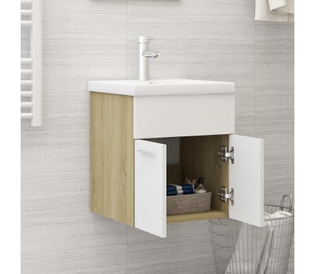 vidaXL Sink Cabinet with Built-in Basin White and Sonoma Oak Engineered Wood