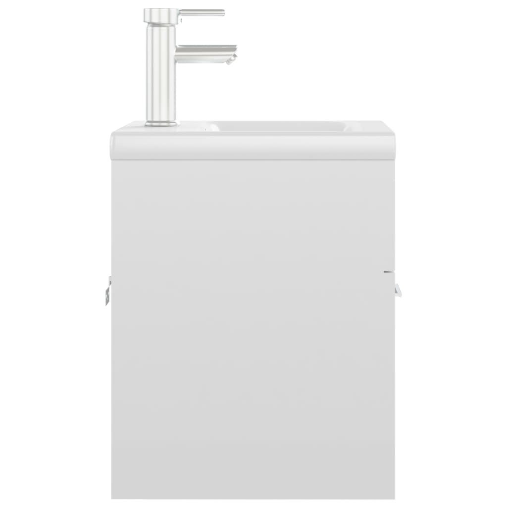 Magasfényű fehér forgács mosdószekrény beépített mosdókagylóval 
