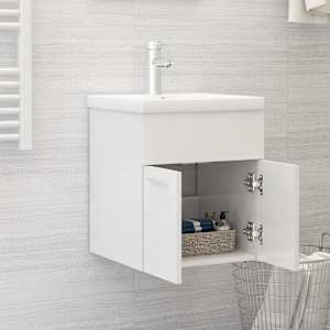 vidaXL Mobile con Lavabo Integrato Bianco Lucido in Legno Multistrato