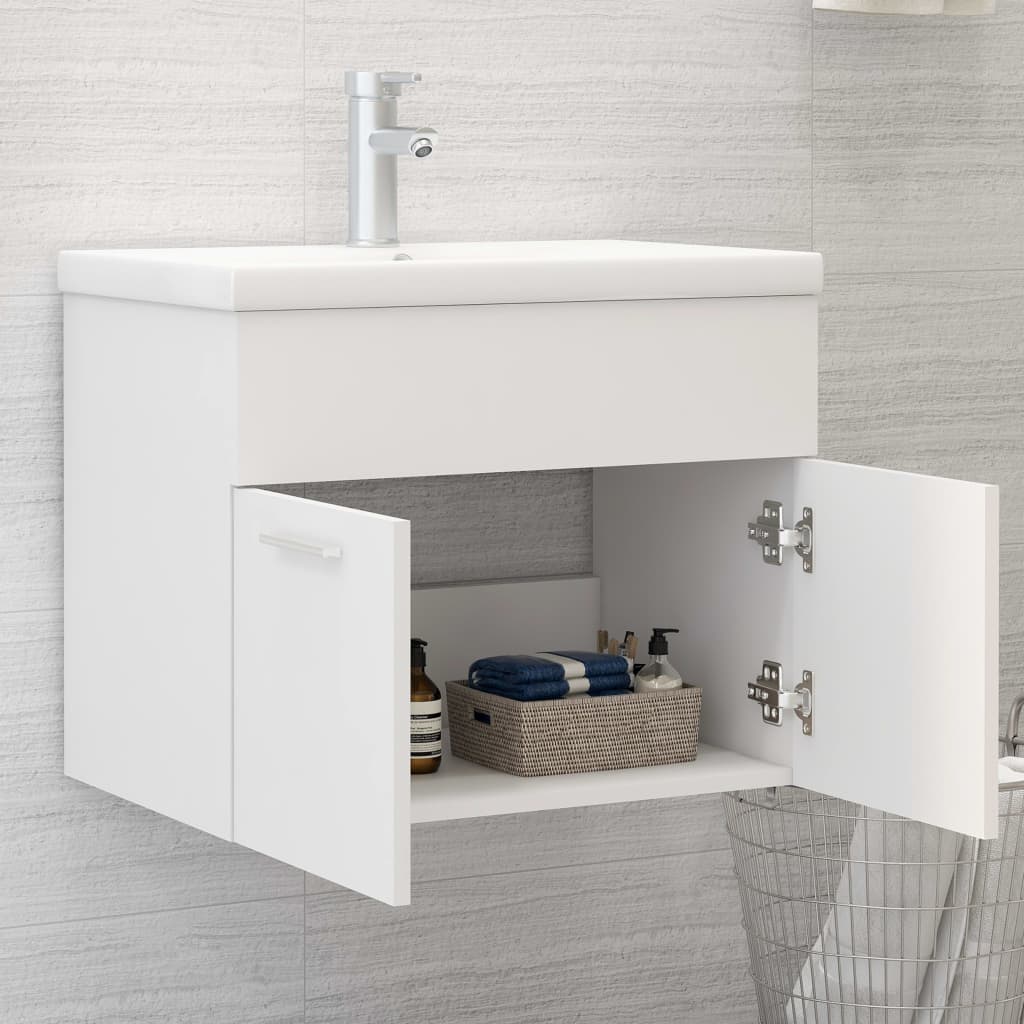 vidaXL Armoire d'évier avec lavabo intégré Blanc Aggloméré