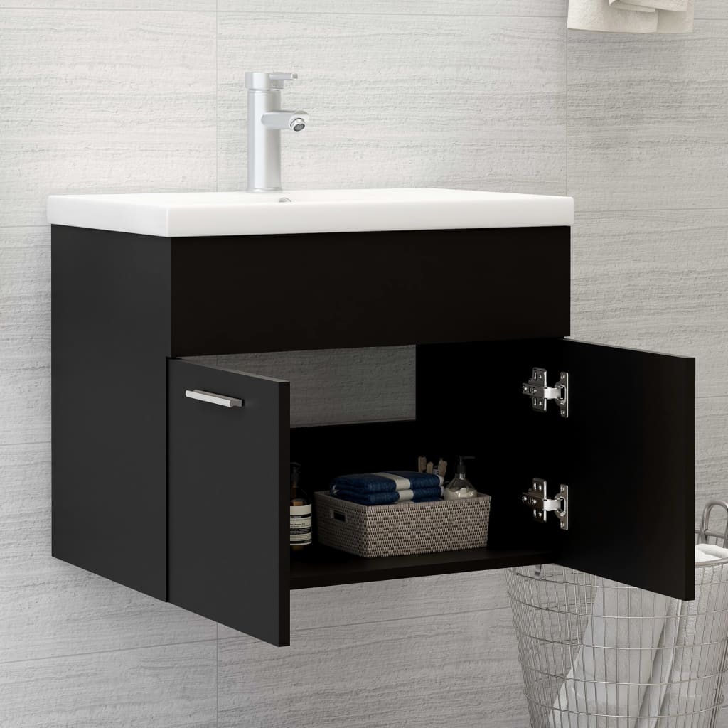 vidaXL Mueble con lavabo madera de ingeniería negro