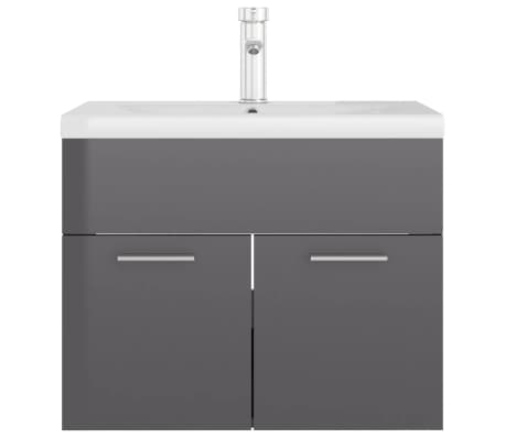 vidaXL Dulap cu chiuvetă &icirc;ncorporată gri extralucios, lemn prelucrat