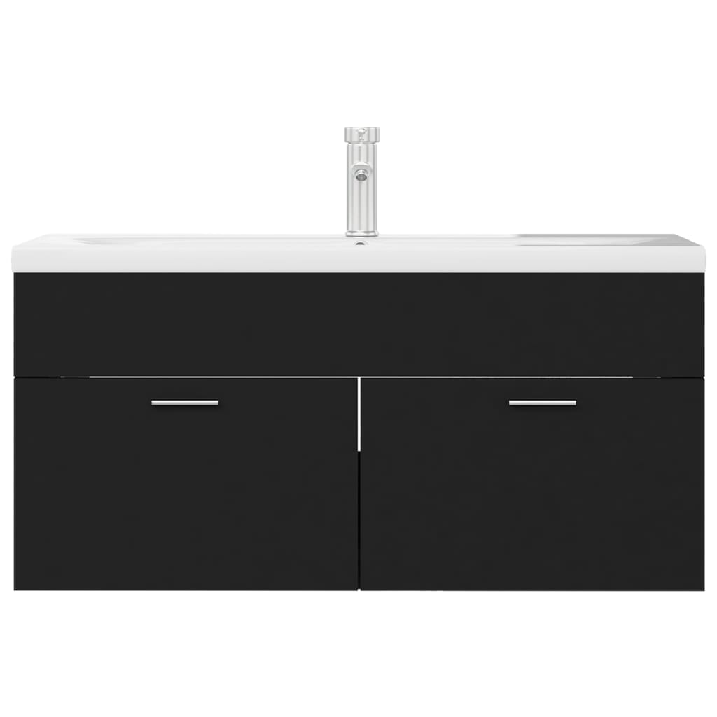 vidaXL Sink Cabinet with Built-in Basin Black Engineered Wood