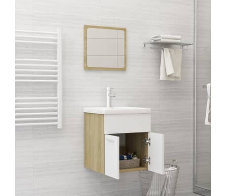 vidaXL Bathroom Furniture Set White and Sonoma Oak Engineered Wood