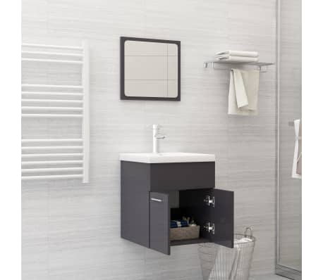 vidaXL Vonios kambario baldų komplektas, pilkas, mediena, ypač blizgus
