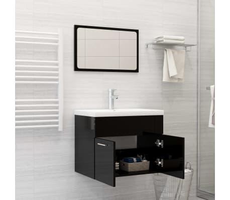 vidaXL Set mobilier de baie, negru extralucios, lemn prelucrat