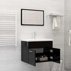 vidaXL Set mobilier de baie, negru extralucios, lemn prelucrat