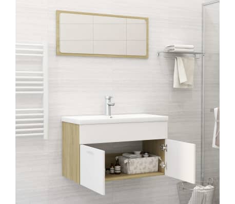 vidaXL badeværelsesmøbelsæt spånplader hvid og sonoma-eg
