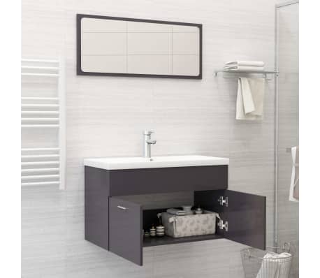 vidaXL Ensemble de meubles de salle de bain Gris brillant Aggloméré