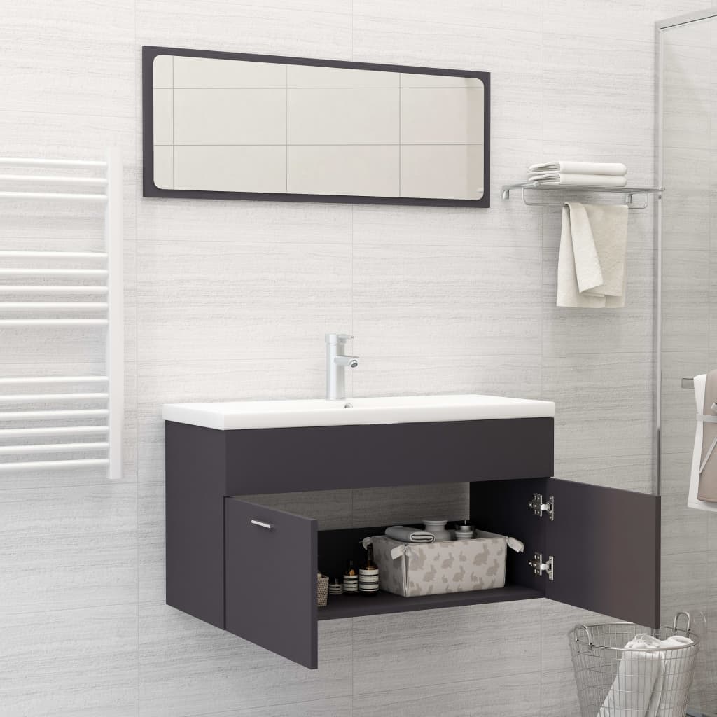 vidaXL Bathroom Furniture Set Grey Engineered Wood