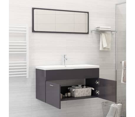 vidaXL Bathroom Furniture Set High Gloss Grey Engineered Wood