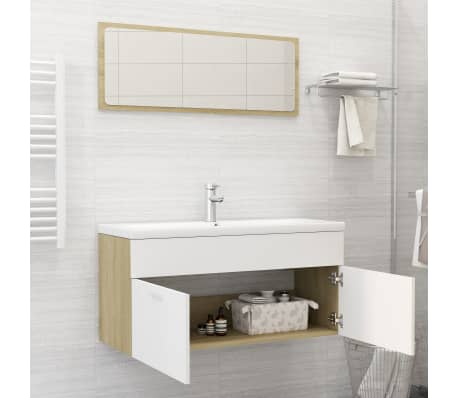 vidaXL Bathroom Furniture Set White and Sonoma Oak Engineered Wood