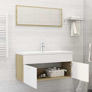 vidaXL Bathroom Furniture Set White and Sonoma Oak Engineered Wood
