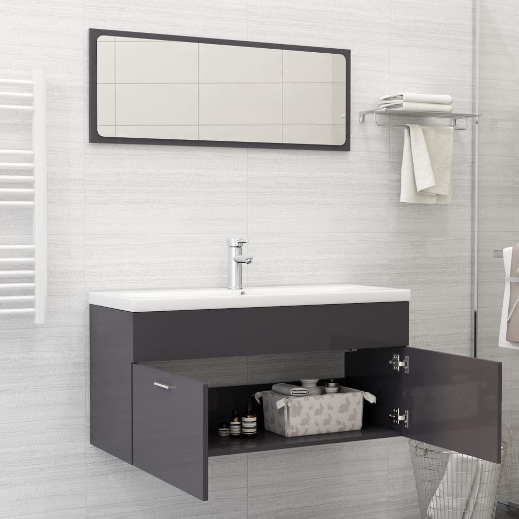 vidaXL Bathroom Furniture Set High Gloss Grey Engineered Wood