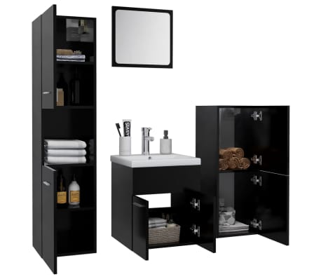 vidaXL Set kupaonskog namje&scaron;taja od iverice crni