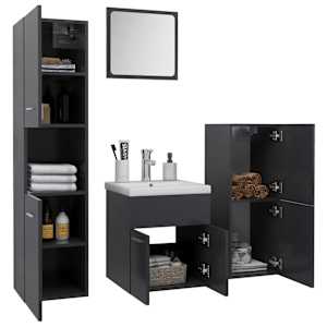 vidaXL Vonios kambario baldų komplektas, pilkos spalvos, MDP